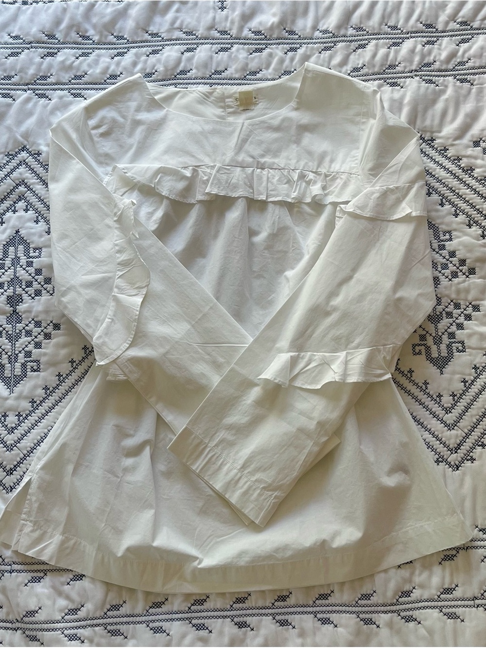 Crewcuts White Ruffle Long-Sleeve Blouse